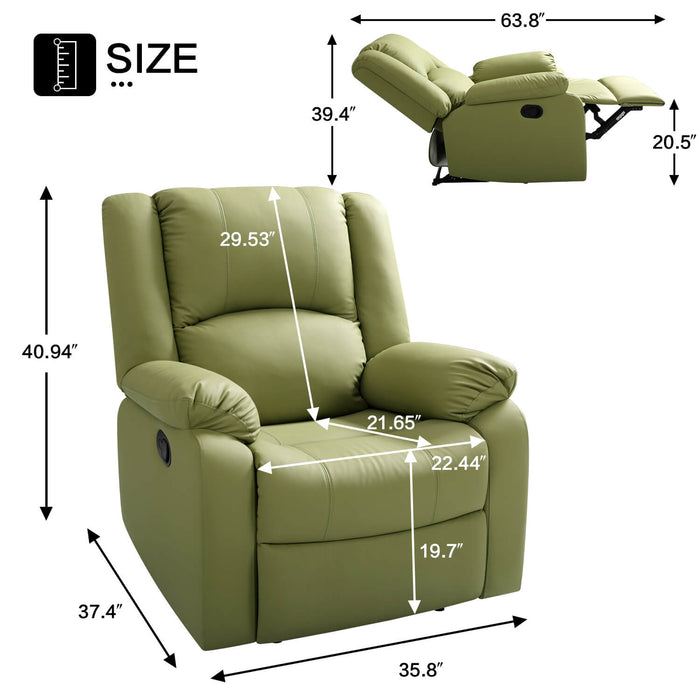 Manual Recliner Chair Recliner Soft Armrests For Living Room 35" Width, Leather