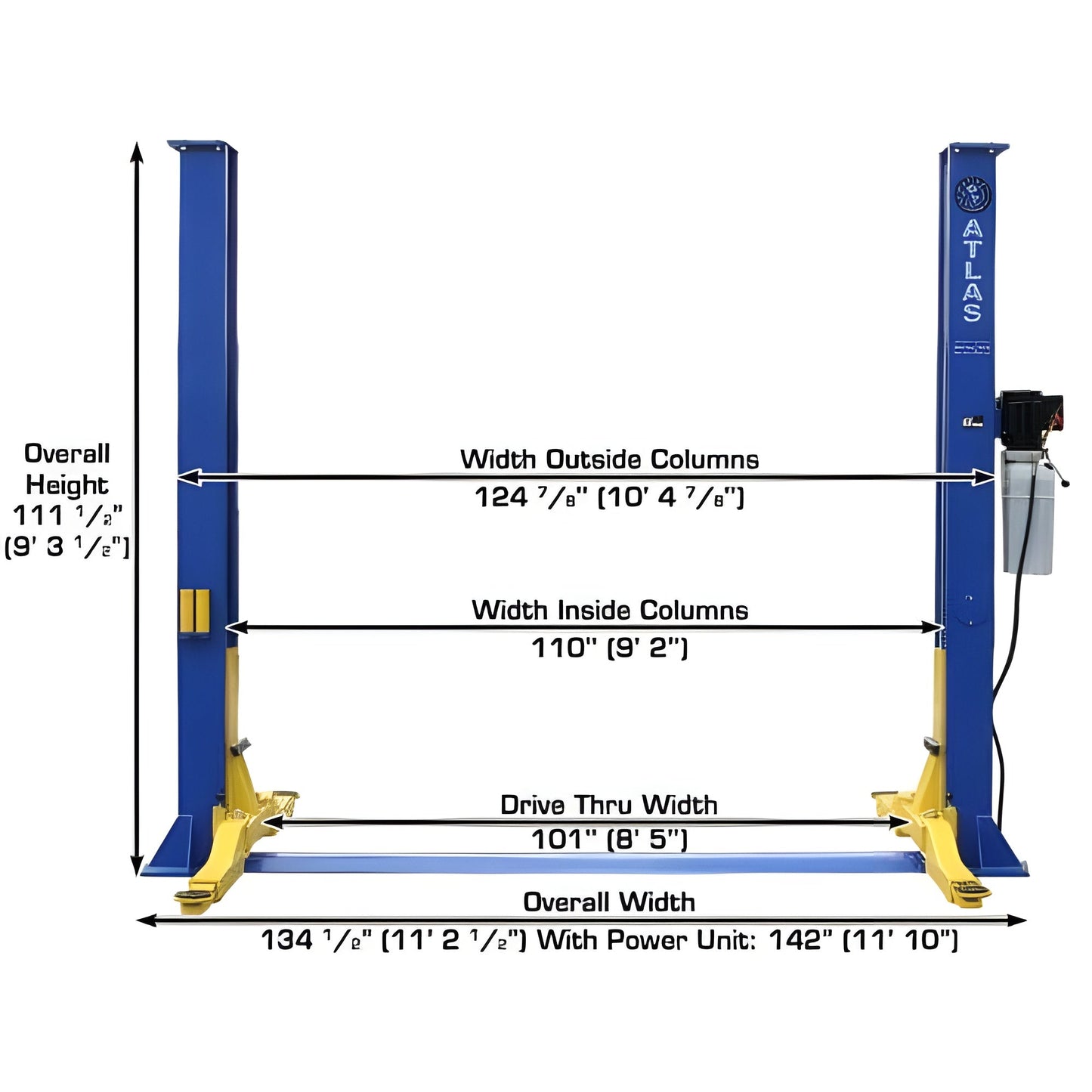 Atlas 9KBPX 9,000 lb Baseplate 2 Post Lift w/ LMA Combo - ATEXH-9KBPX-COMBO-FPD