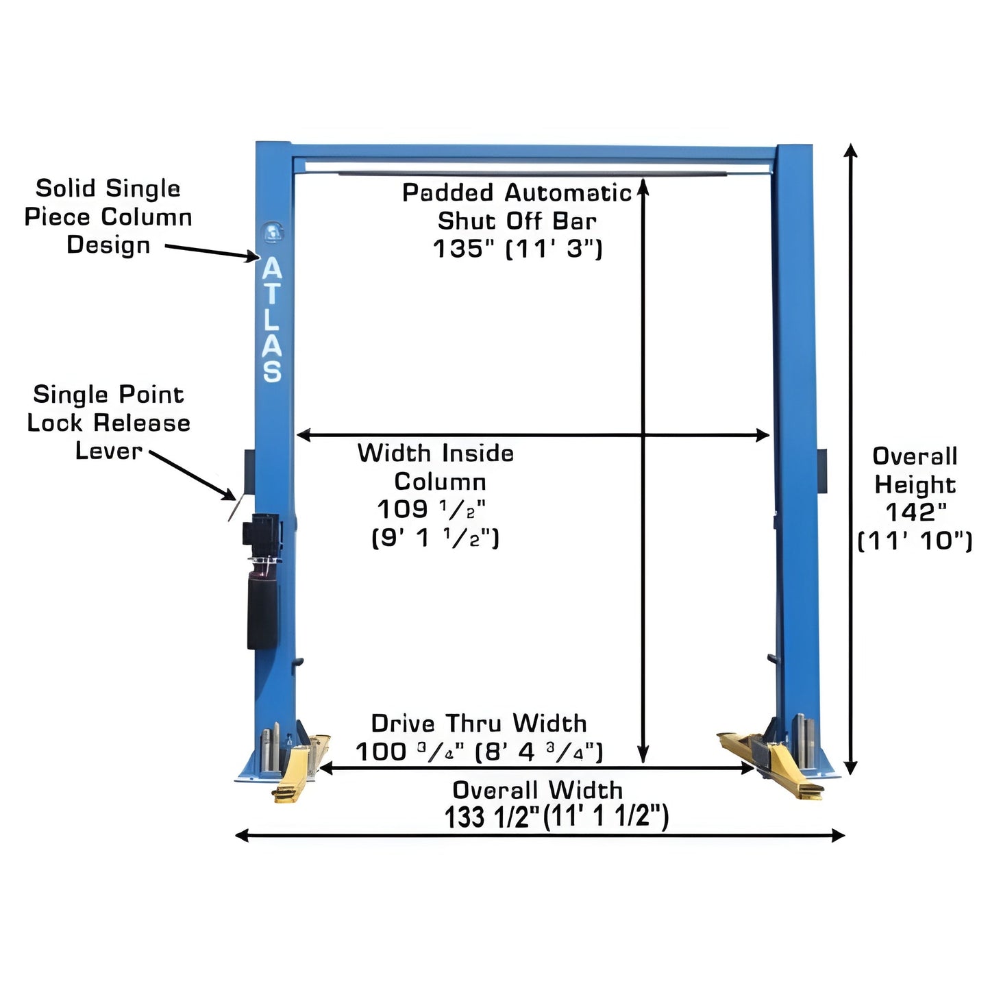 Atlas 9OHSC 9,000 lb Overhead 2-Post Lift - ATEATTD-9OHSC-SS-FPD