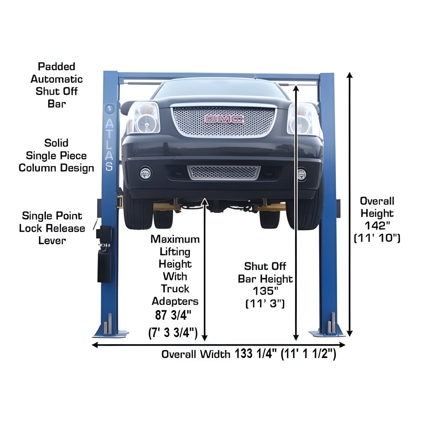 Atlas 9OHSC 9,000 lb Overhead 2-Post Lift - ATEATTD-9OHSC-SS-FPD