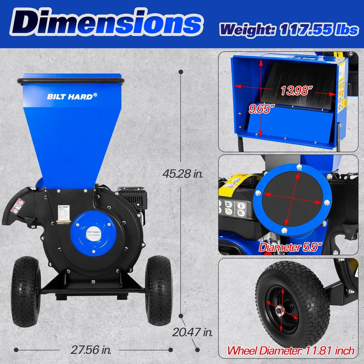 BILT HARD 7.5 HP Wood Chipper, 3" Max Capacity - TRA-0401