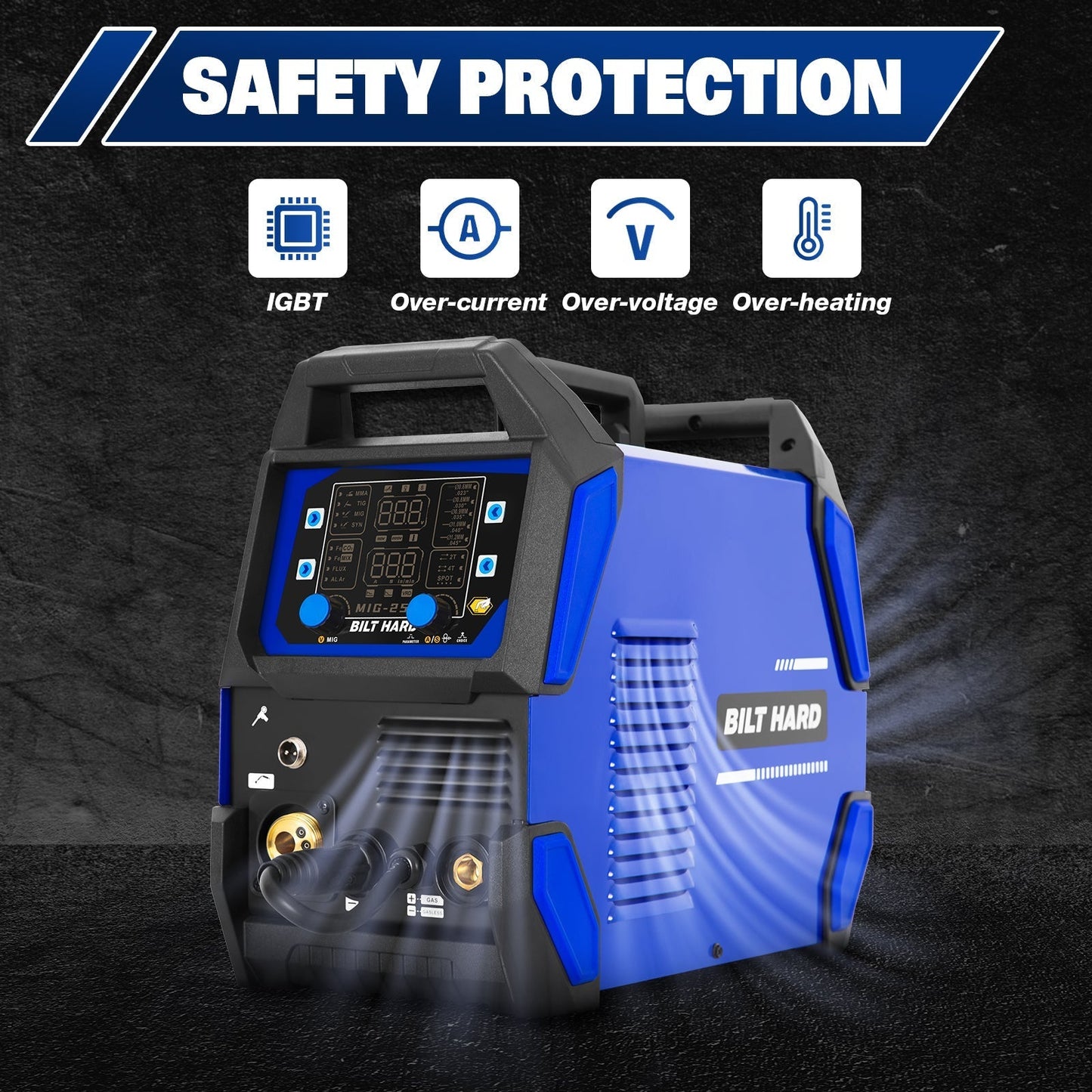 BILT HARD 250A MIG Welder, 4-in-1 Gas/Flux Core MIG, Lift TIG/Stick, Multi-Process, 110V/220V - WLD-1603