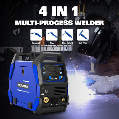 BILT HARD 250A MIG Welder, 4-in-1 Gas/Flux Core MIG, Lift TIG/Stick, Multi-Process, 110V/220V - WLD-1603