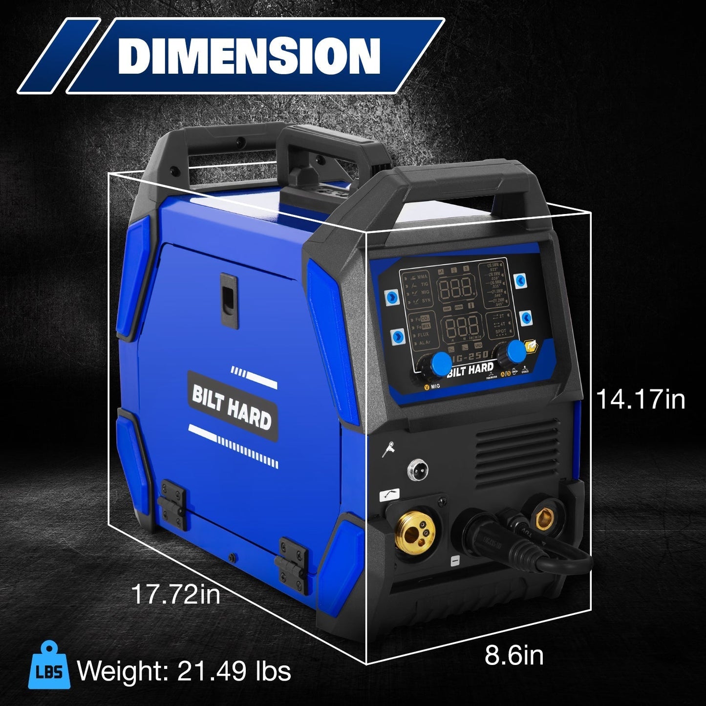 BILT HARD 250A MIG Welder, 4-in-1 Gas/Flux Core MIG, Lift TIG/Stick, Multi-Process, 110V/220V - WLD-1603