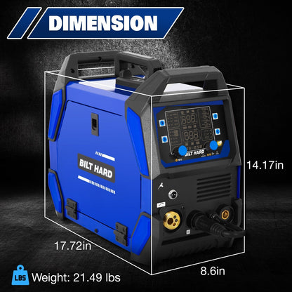 BILT HARD 250A MIG Welder, 4-in-1 Gas/Flux Core MIG, Lift TIG/Stick, Multi-Process, 110V/220V - WLD-1603