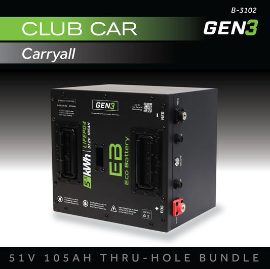 Eco Battery 51V 105AH Thru-Hole Battery Bundle / Club Car Carryall - B-3102