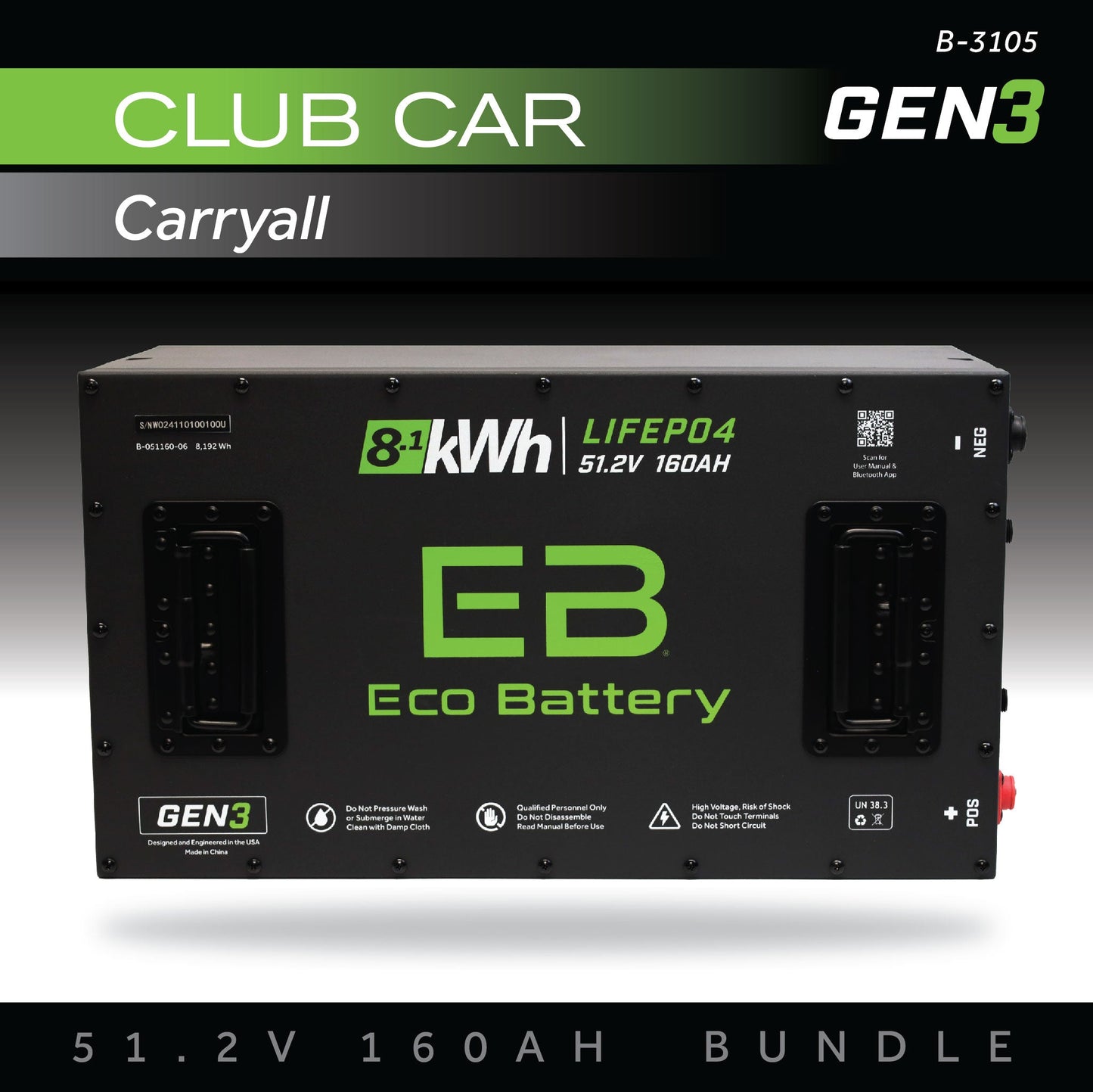 Eco Battery 51V 160AH Battery Bundle / Club Car Carryall - B-3105