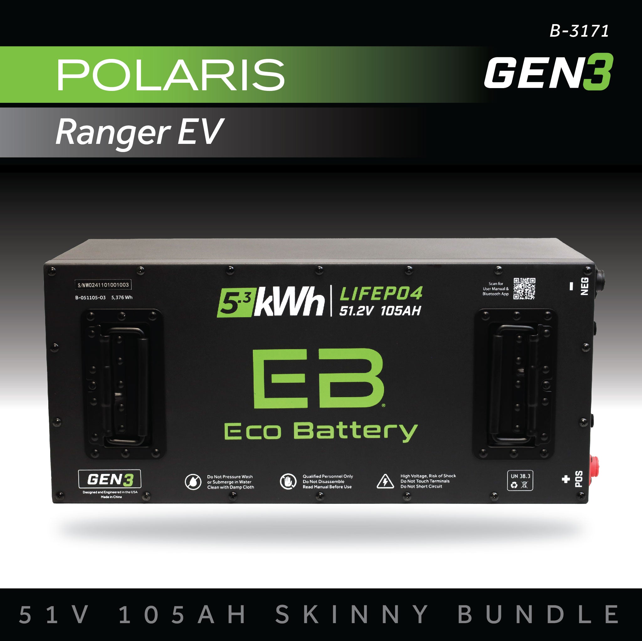 Eco Battery 51V 105AH Skinny Battery Bundle / Polaris Ranger EV