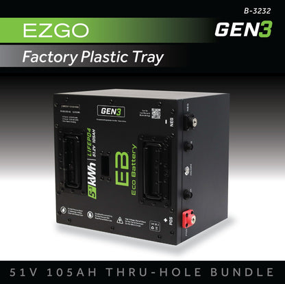 Eco Battery 51V 105AH Thru-Hole Battery Bundle / EZGO RXV (Factory Plastic Tray) - B-3232