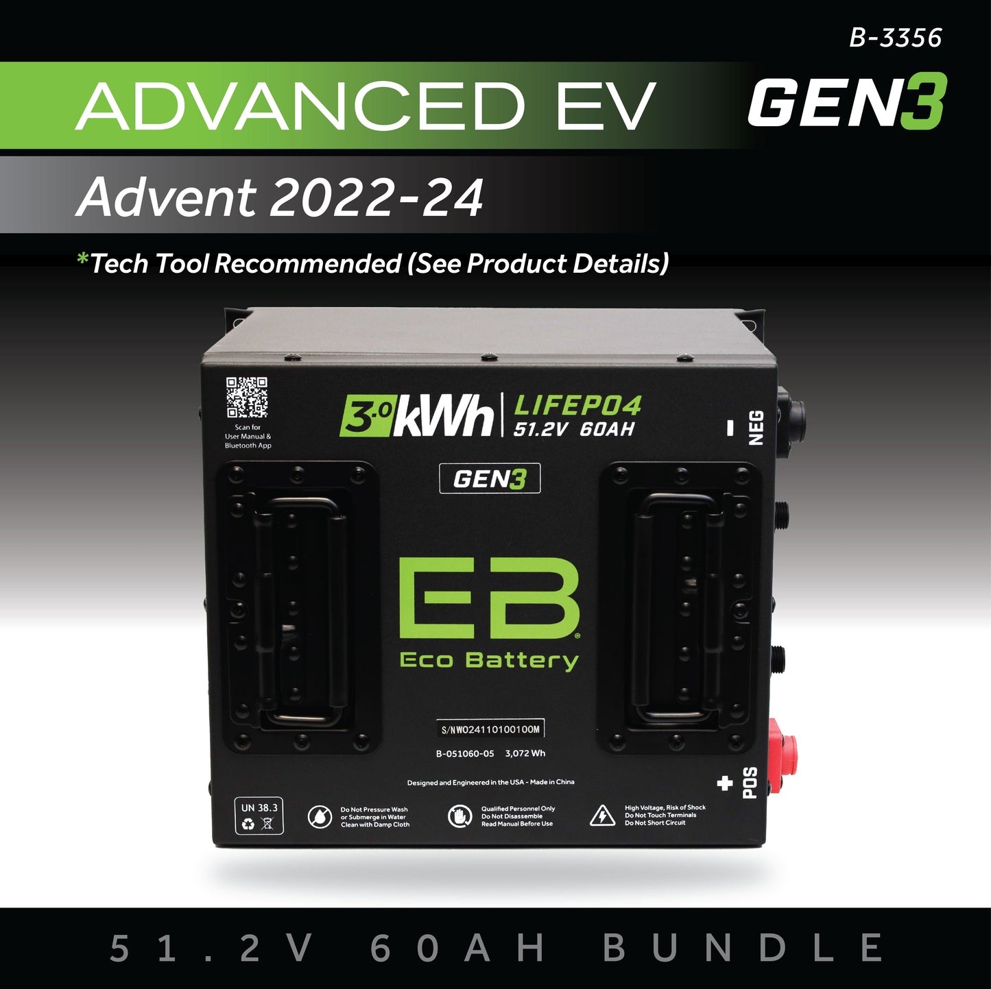 Eco Battery 51V 60AH Battery Bundle / Advanced EV Advent / 2022-24 -  B-3356