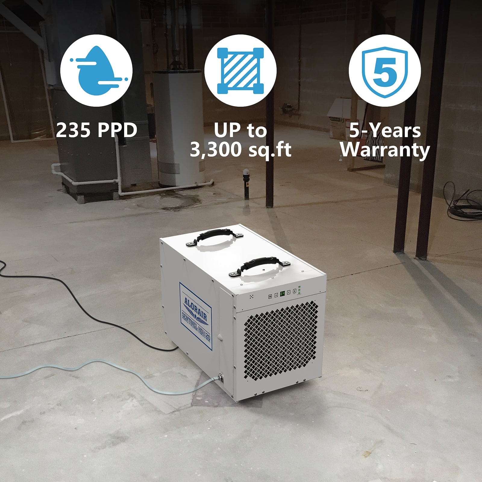 AlorAir Sentinel HDi120 Whole House Dehumidifier, 120 Pints at AHAM, up to 3,300 sq. ft. - Sentinel HDi120