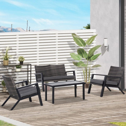 Outsunny 4-Piece Patio Sofa Set Outdoor Wicker Patio Conversation Sets - 860-222V01