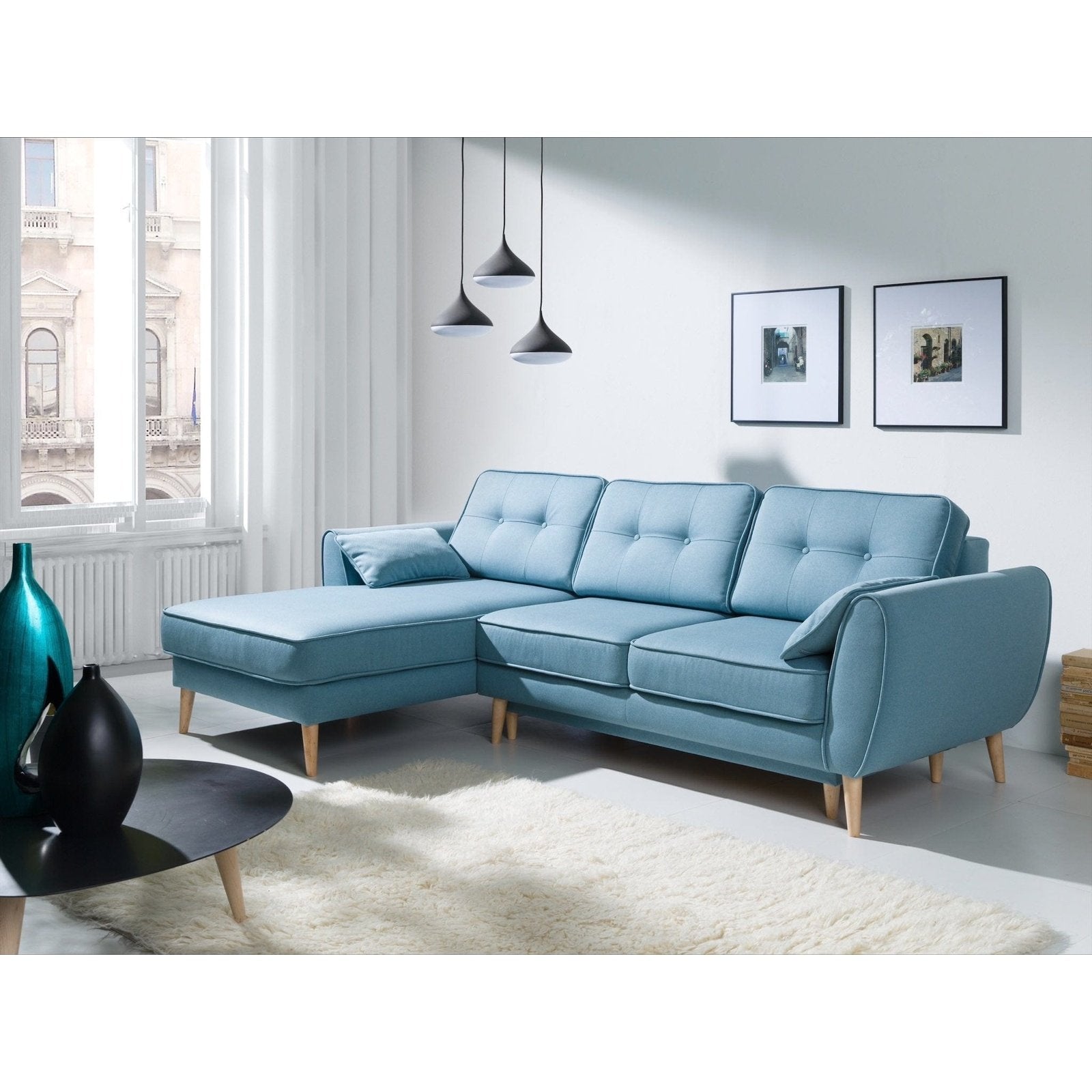 Maxima House Sectional sleeper Sofa Blue with storage Left Facing Chaise - BEN009