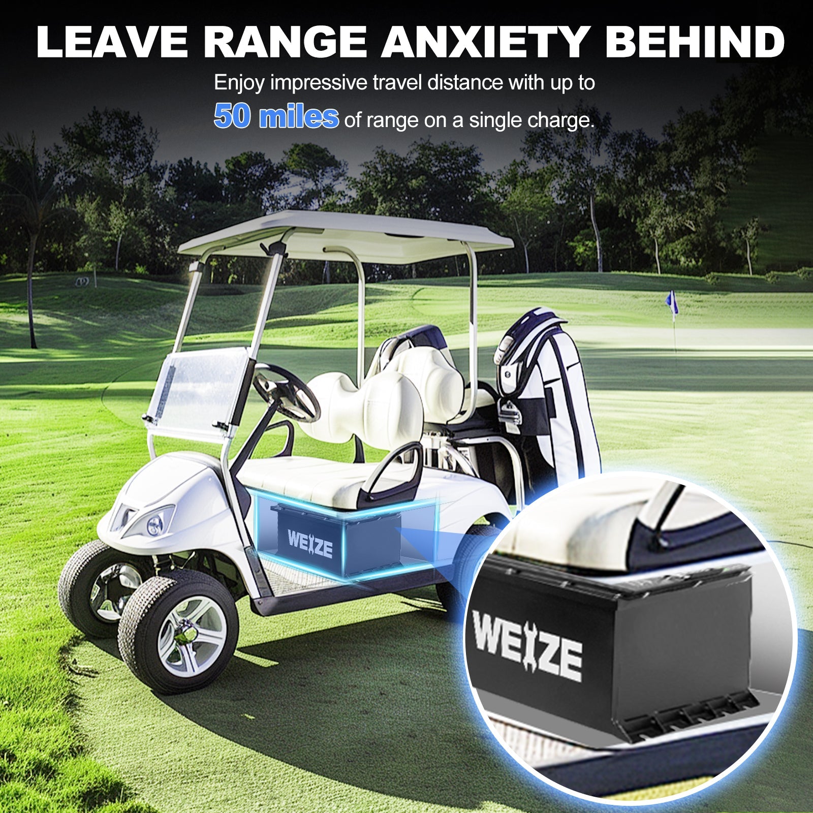 WEIZE 36V(38.4V) 105AH LiFePO4 Golf Cart Battery, 4032Wh Bluetooth Lithium Battery - Complete Kit - BAC-0113