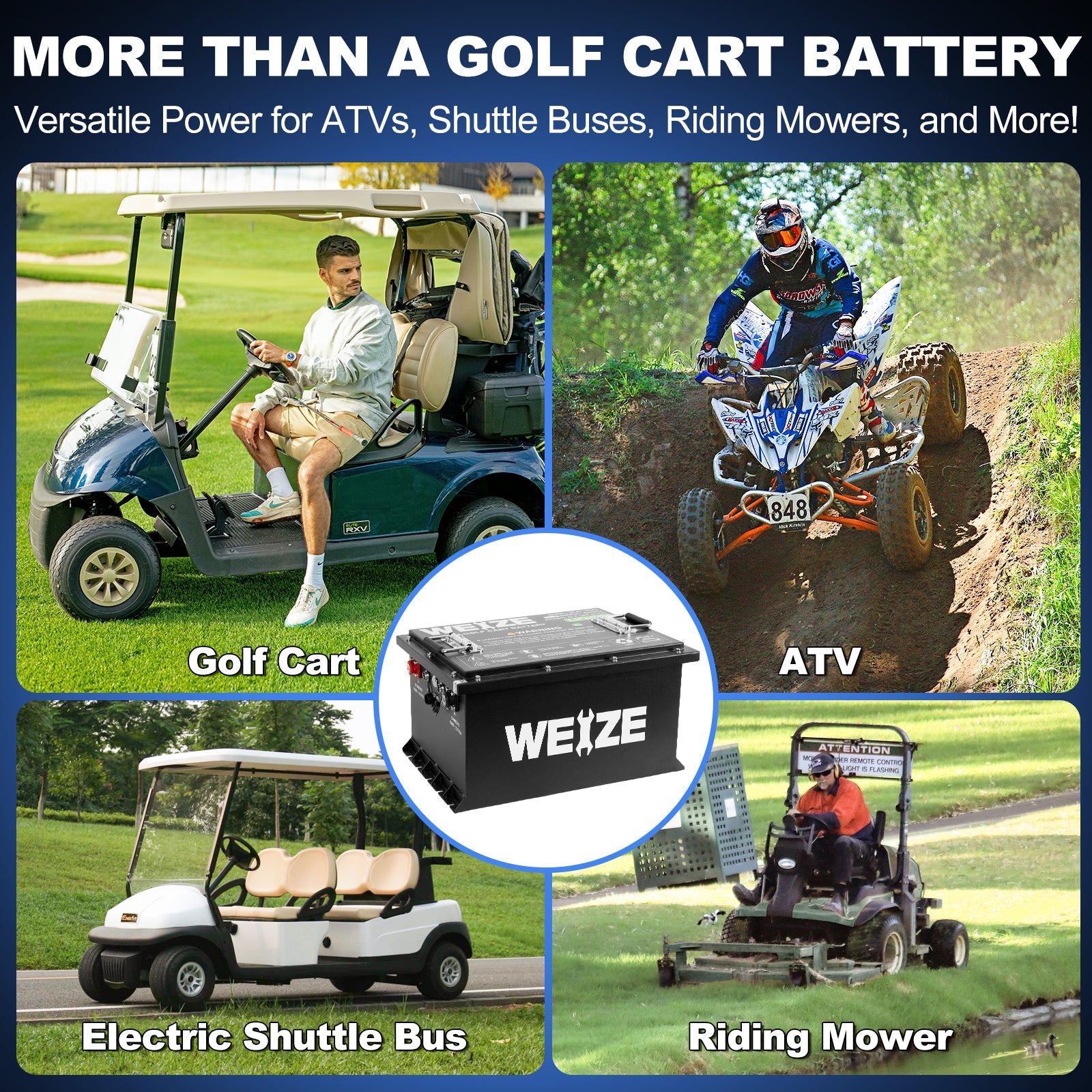 WEIZE 36V(38.4V) 105AH LiFePO4 Golf Cart Battery, 4032Wh Bluetooth Lithium Battery - Complete Kit - BAC-0113