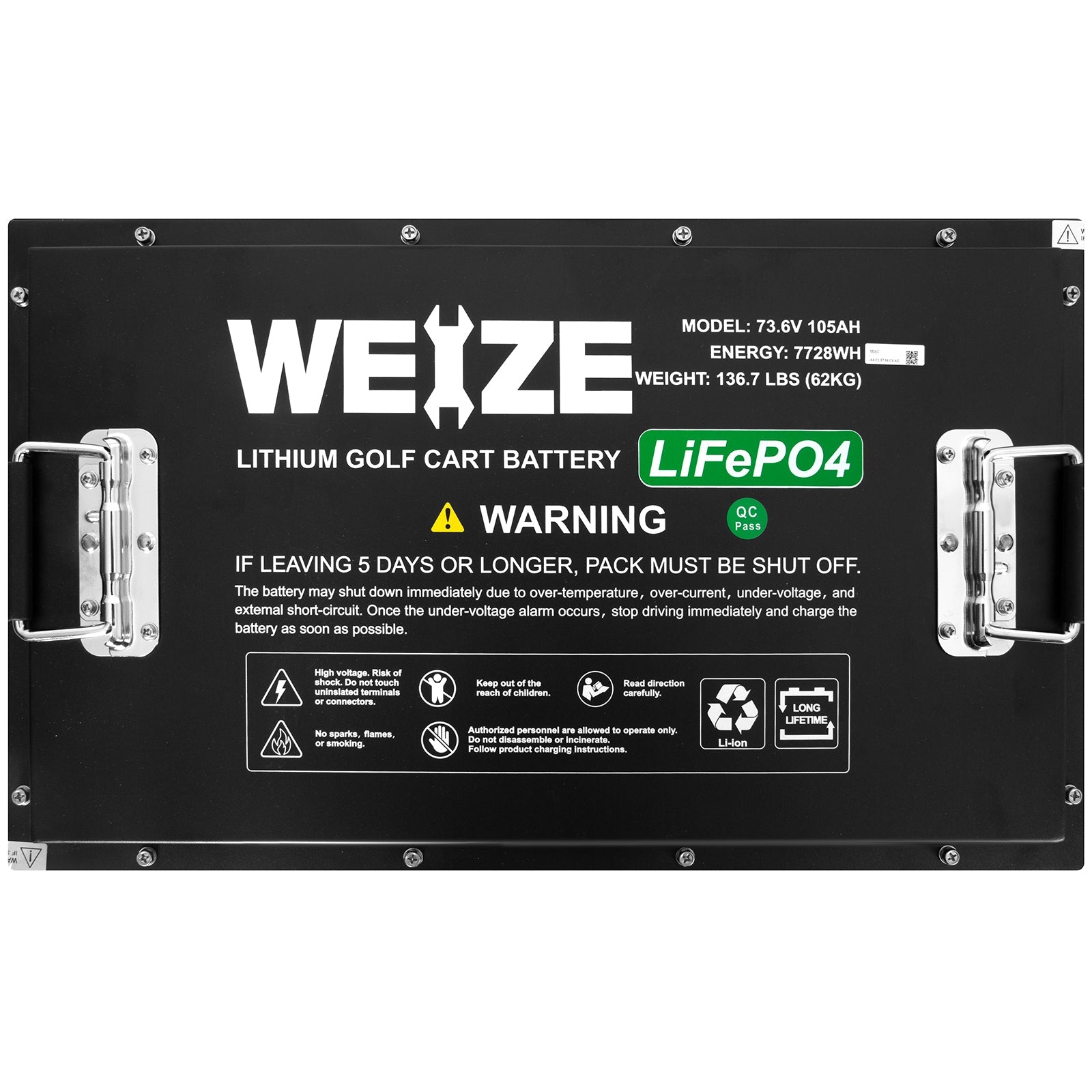 WEIZE 72V(73.6V) 105AH LiFePO4 Golf Cart Battery, 7728Wh Bluetooth Lithium Battery - Complete Kit - BAC-0115CR