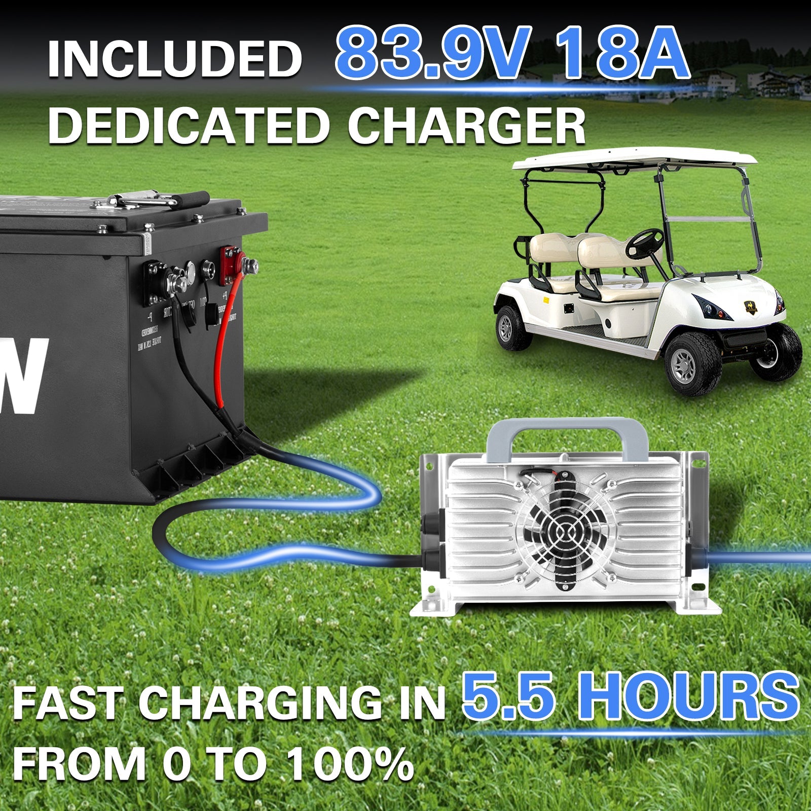 WEIZE 72V(73.6V) 105AH LiFePO4 Golf Cart Battery, 7728Wh Bluetooth Lithium Battery - Complete Kit - BAC-0115CR