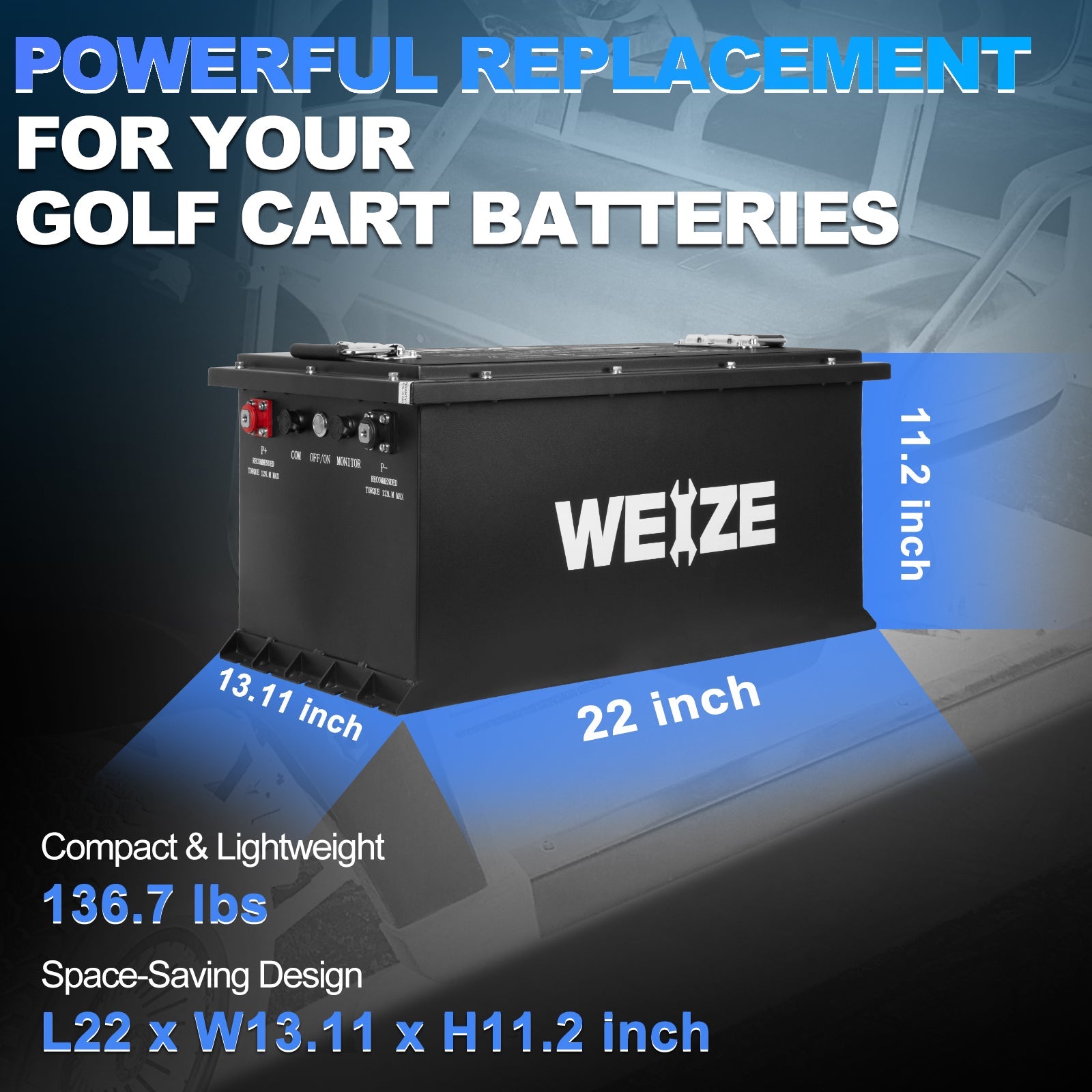 WEIZE 72V(73.6V) 105AH LiFePO4 Golf Cart Battery, 7728Wh Bluetooth Lithium Battery - Complete Kit - BAC-0115CR