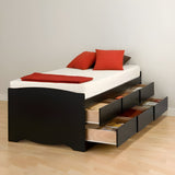 Prepac Tall Twin Captain's Platform Storage Bed with 6 Drawers - Black - BBT-4106-K
