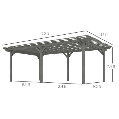 12' x 20' Wood Pergola with Sturdy Trellis for Climbing Plants, Gray