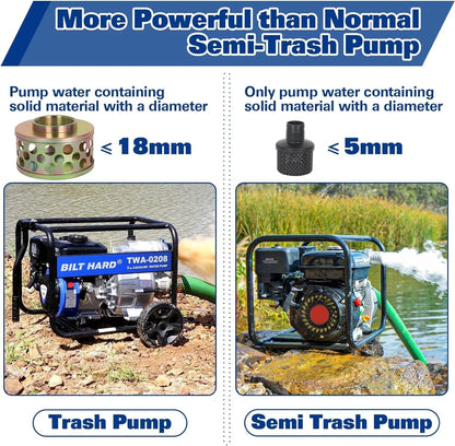 BILT HARD 3" Trash Pump, 264 GPM, 6.5HP - TWA-0208+TWA-0204