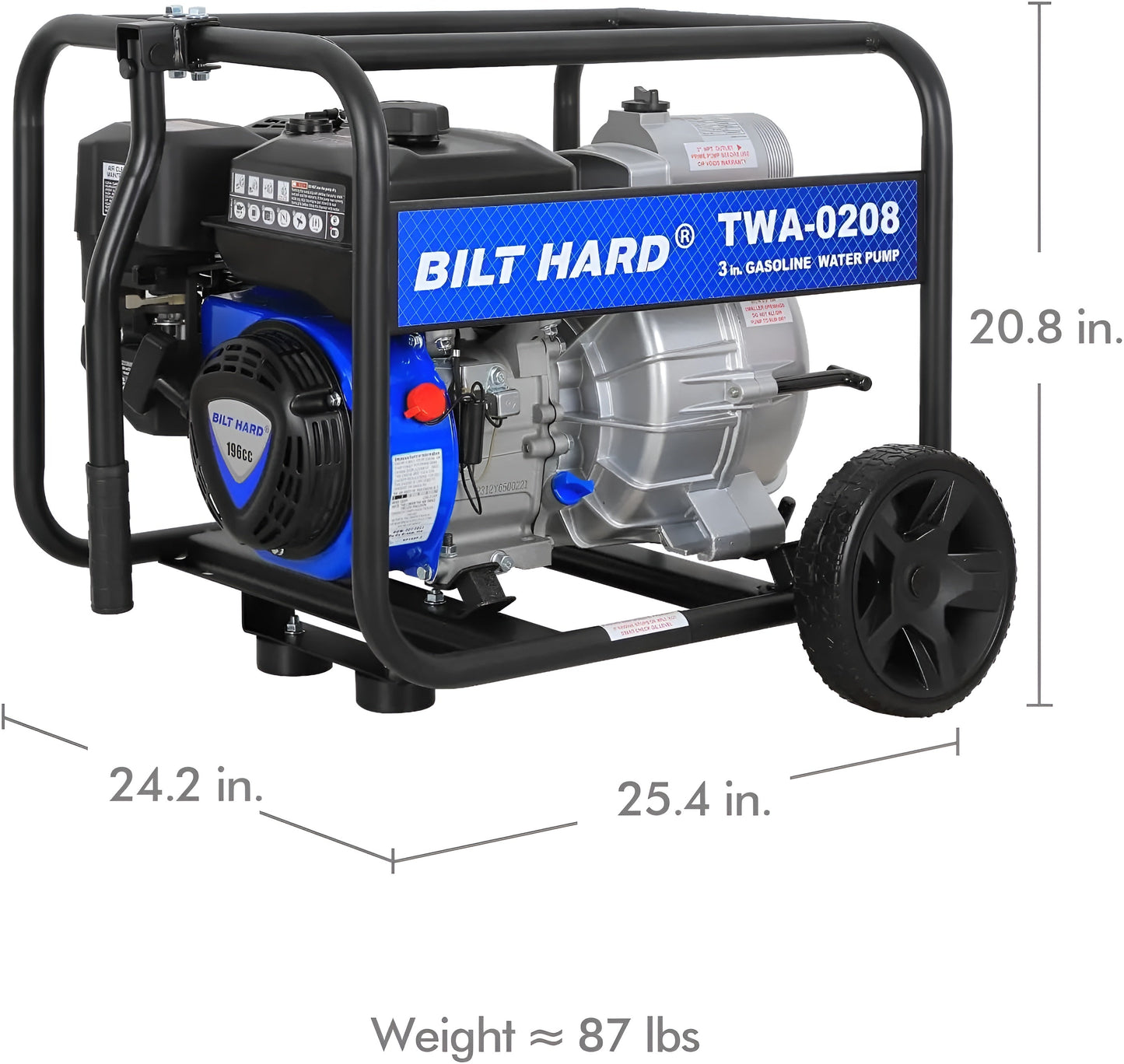 BILT HARD 3" Trash Pump, 264 GPM, 6.5HP - TWA-0208+TWA-0204