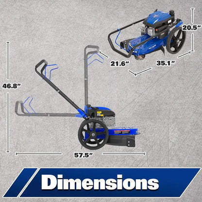 BILT HARD Walk Behind String Trimmer, 170cc 4-Cycle Gas Brush Hog Mower, 22" Cutting, 14" Flat Free Wheels – TJA-1053