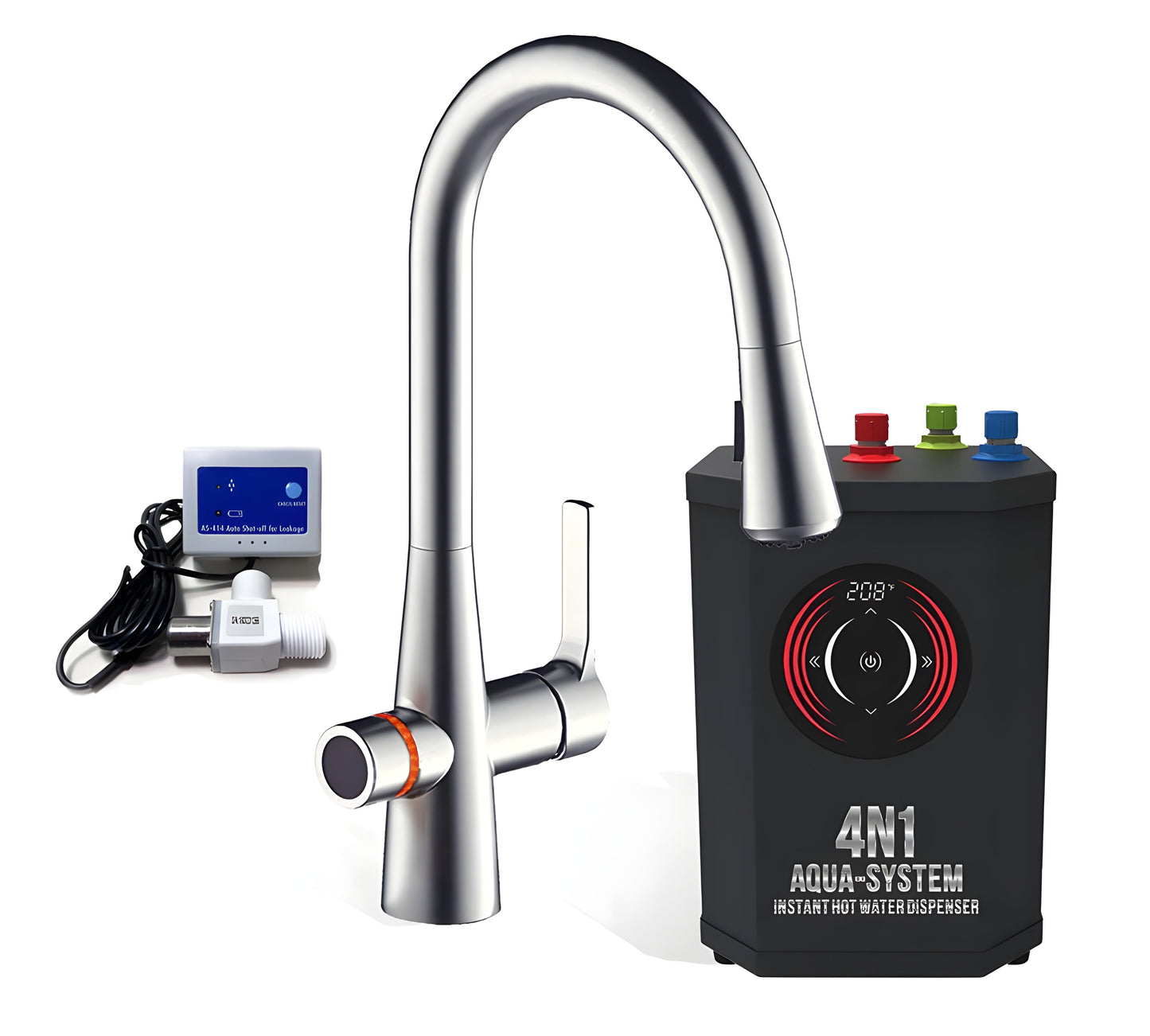 AquaNuTech 4N1 Aqua-System Contemporary Faucet with Hot Water Dispenser and Leak Detector New - 4N1CAS-CH