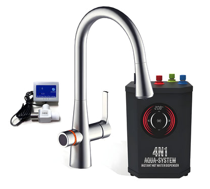 AquaNuTech 4N1 Aqua-System Contemporary Faucet with Hot Water Dispenser and Leak Detector New - 4N1CAS-CH