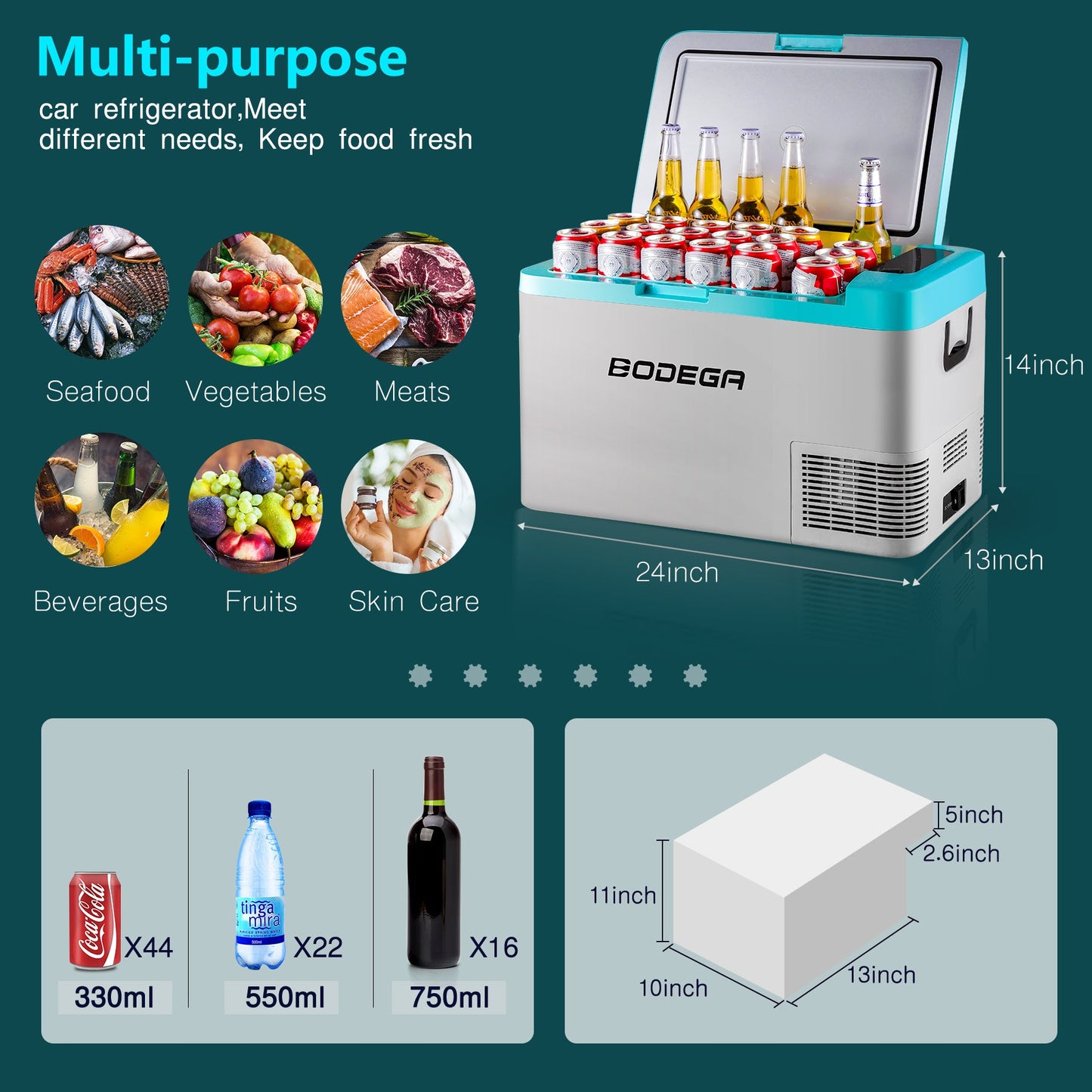 BODEGAcooler 27qt/25L K25 12V Portable Car Fridge Freezer - Blue