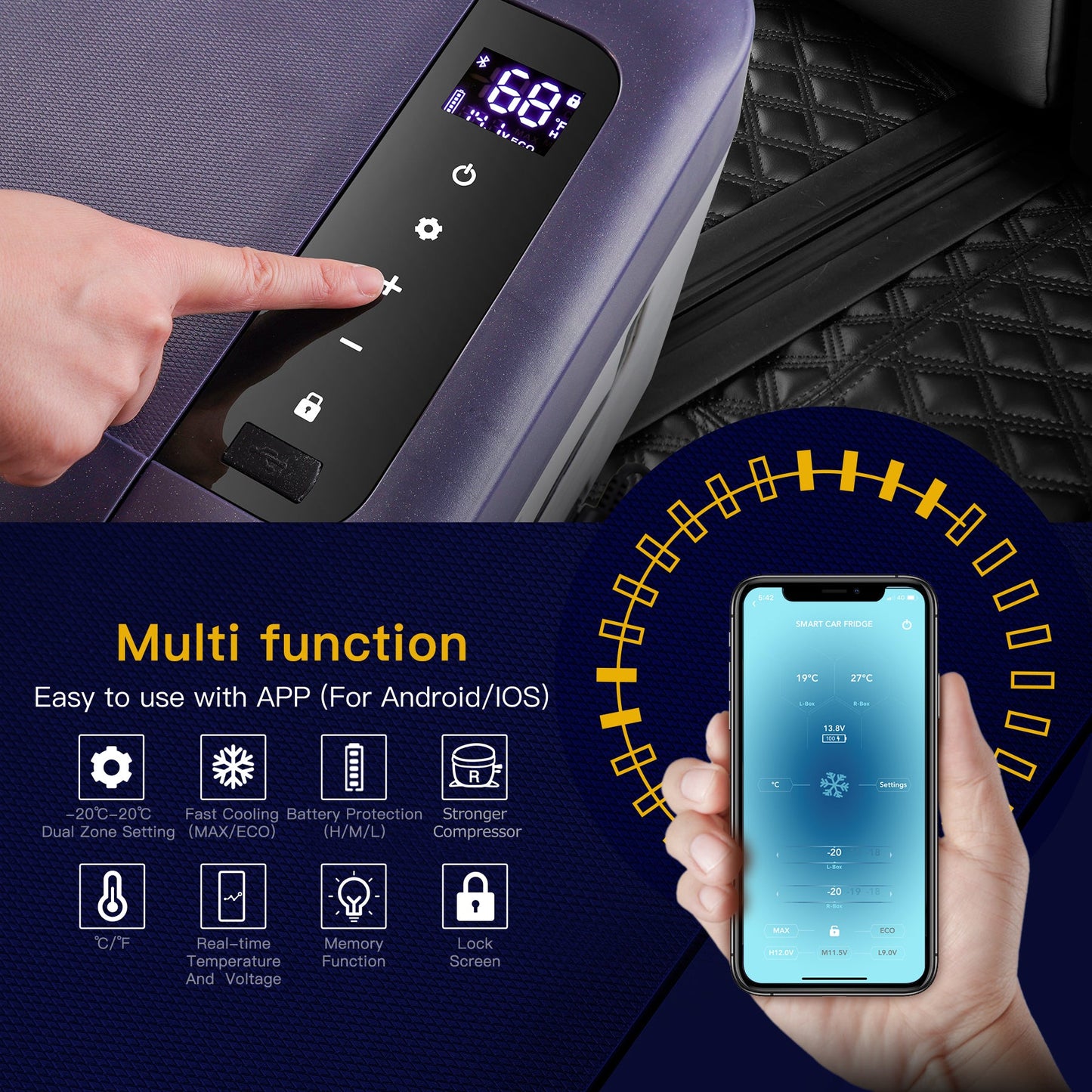 BODEGAcooler 27qt/25L K25 12V Portable Car Fridge Freezer - Dark Blue - K25- dark blue-1