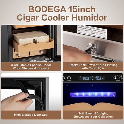 BODEGAcooler 546 Count Electric Cigar Humidor Wineador in Stainless Steel with Wood Shelves - JC-85AXJG