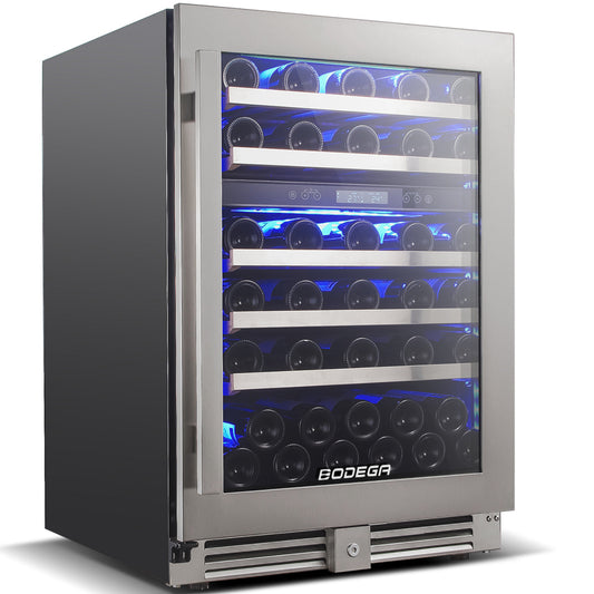 BODEGAcooler 24" 56 Bottles Dual Zone Compressor Wine Cooler with Wood Shelves