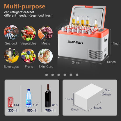 BODEGAcooler 27qt/25L K25 12V Portable Car Fridge Freezer - Orange - K25-OG