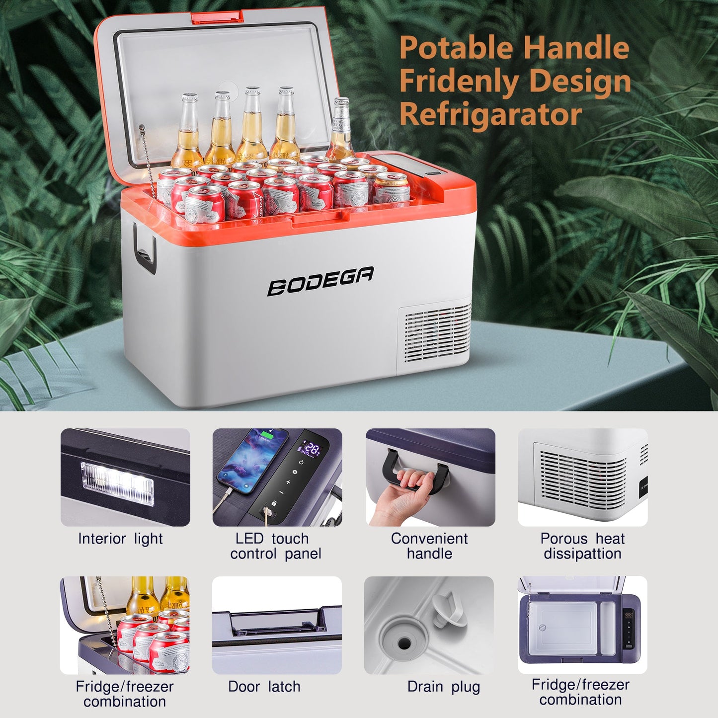 BODEGAcooler 27qt/25L K25 12V Portable Car Fridge Freezer - Orange - K25-OG