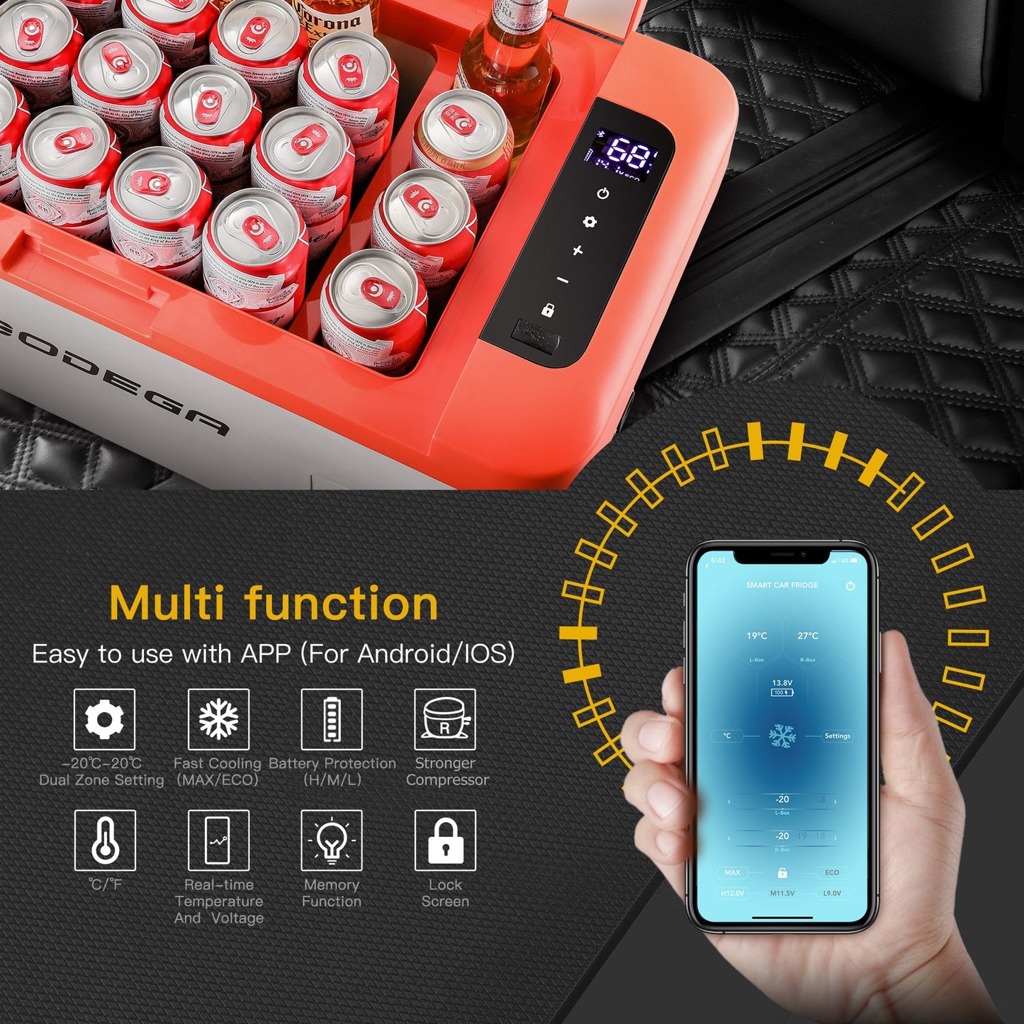 BODEGAcooler 27qt/25L K25 12V Portable Car Fridge Freezer - Orange - K25-OG