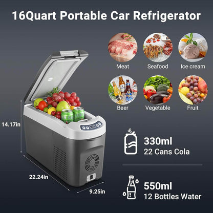 BODEGA cooler 2026 Mini Car Fridge 16QT with Shoulder Belt - YCD15