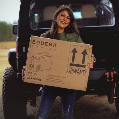 BODEGA cooler 2026 Mini Car Fridge 16QT with Shoulder Belt - YCD15
