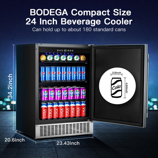 BODEGAcooler 24"  Beverage Fridge in Stainless Steel 180 Can Outdoor Fridge - YC-150A-US