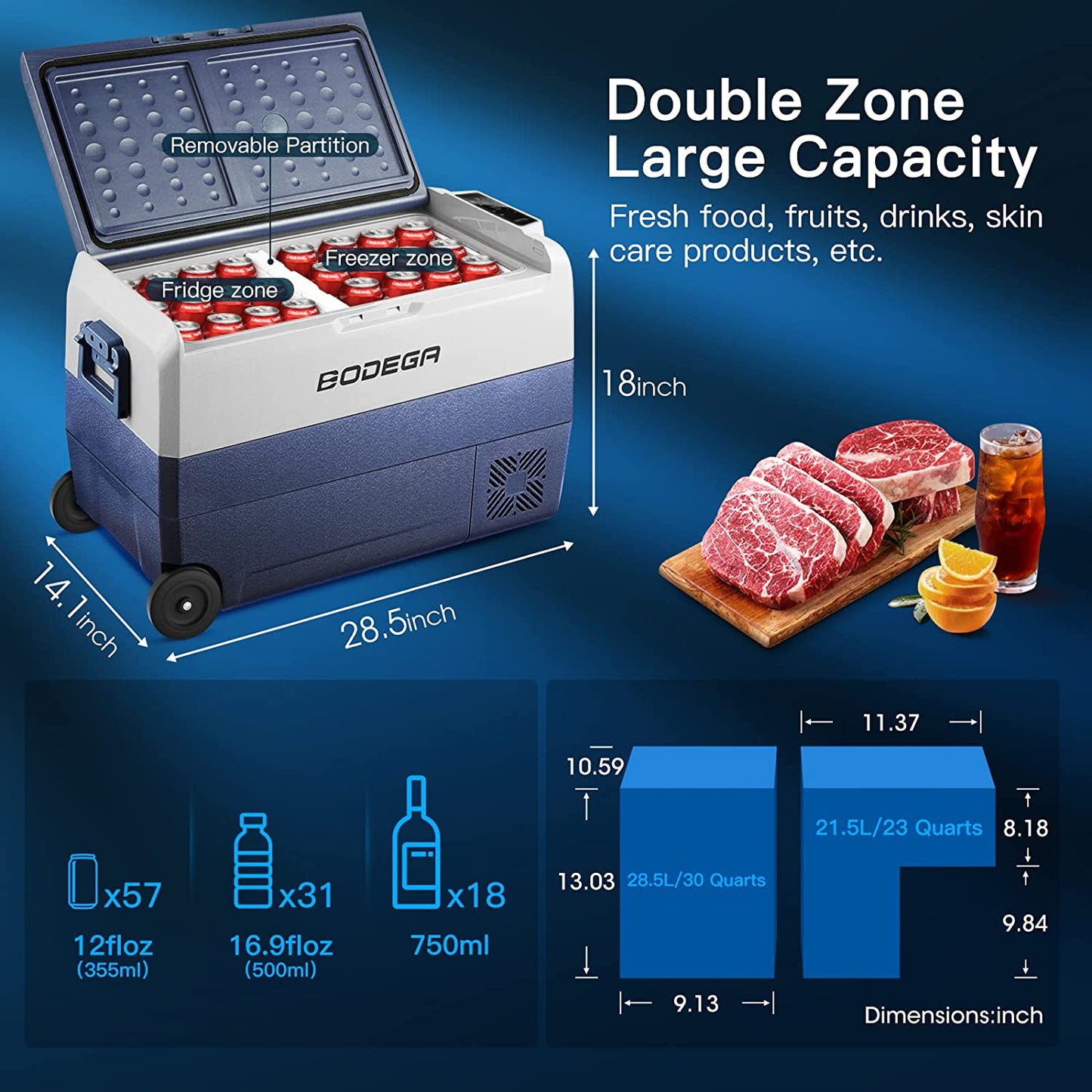 BODEGA cooler Portable Freezer 53qt/50L with Flexible Dual Zone - T50