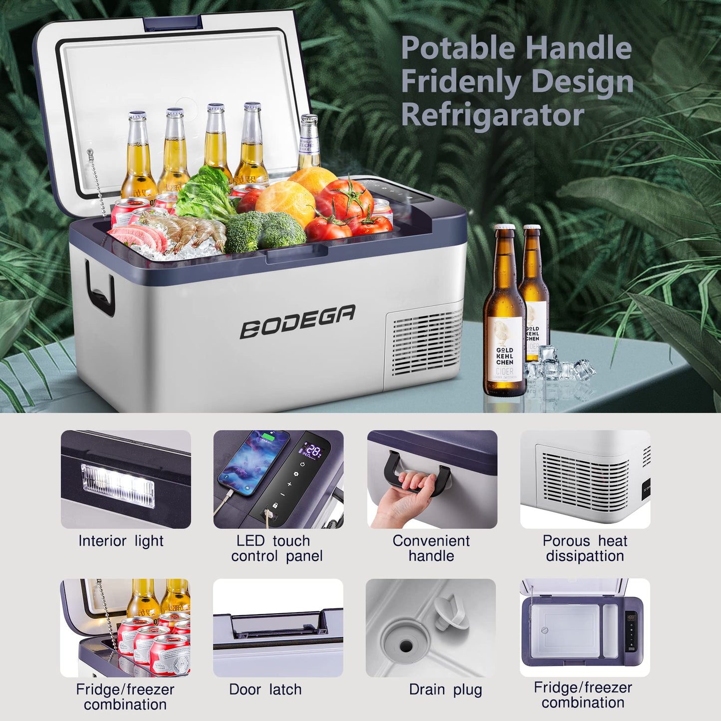 BODEGAcooler 20 Quart/18L K18 Portable Car Fridge/Freezer - Dark Blue - K18-Dark Bule-1
