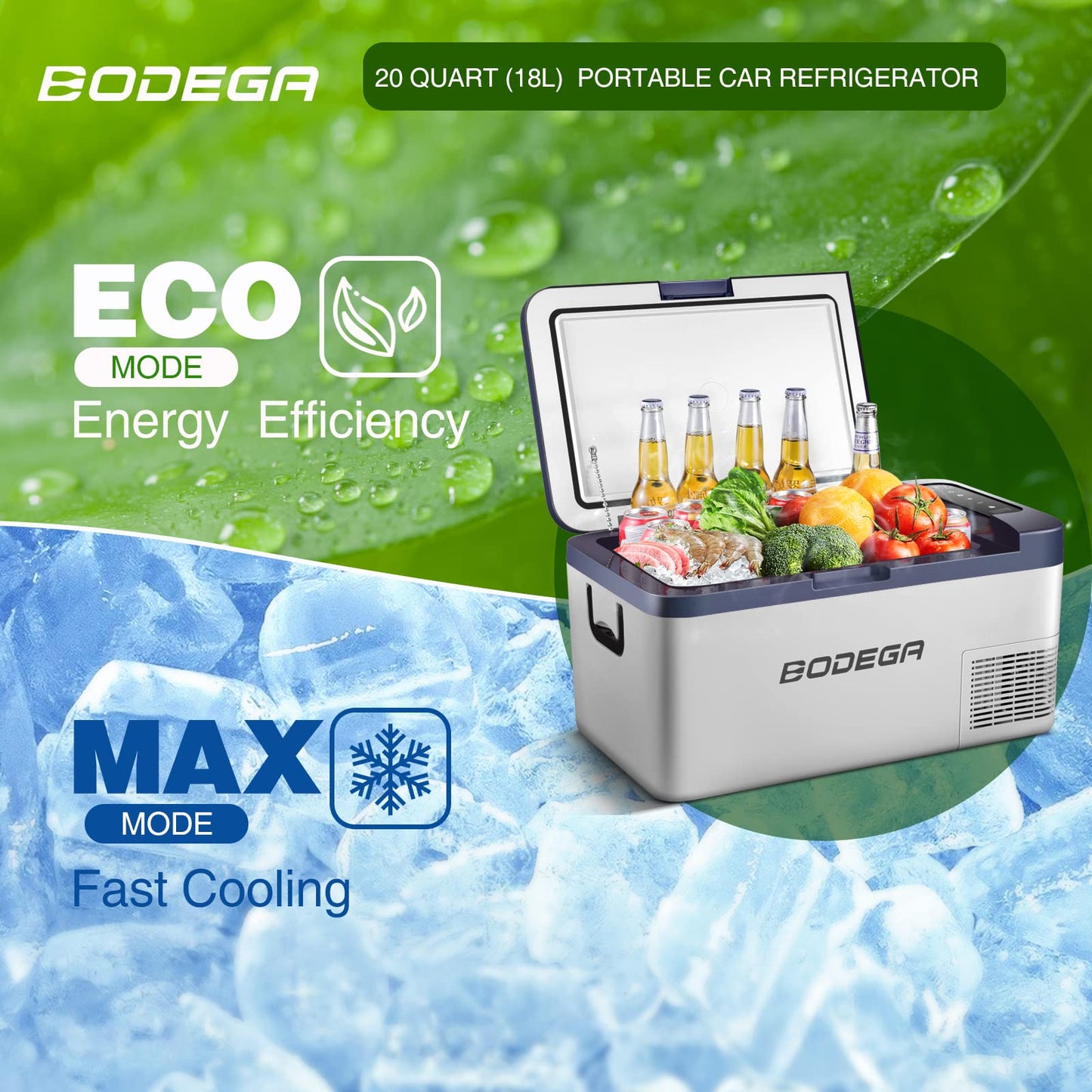 BODEGAcooler 20 Quart/18L K18 Portable Car Fridge/Freezer - Dark Blue - K18-Dark Bule-1