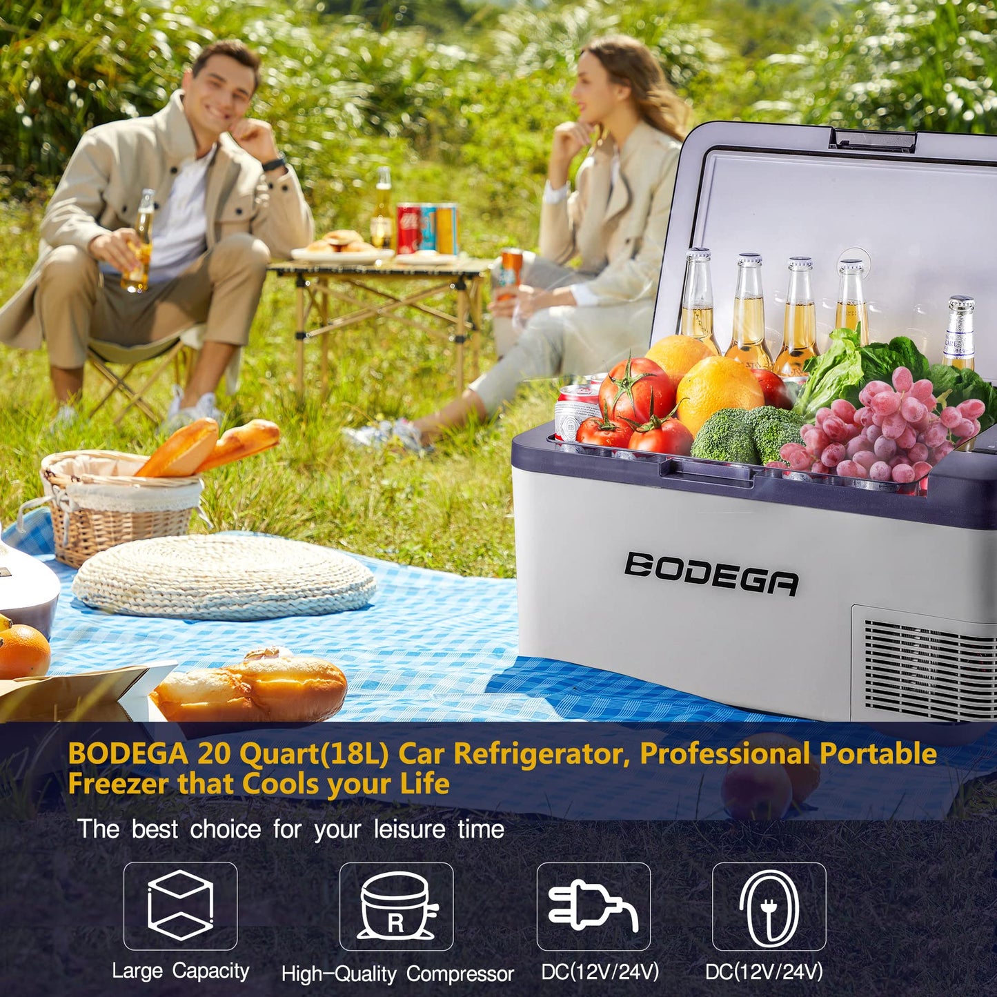 BODEGAcooler 20 Quart/18L K18 Portable Car Fridge/Freezer - Dark Blue - K18-Dark Bule-1