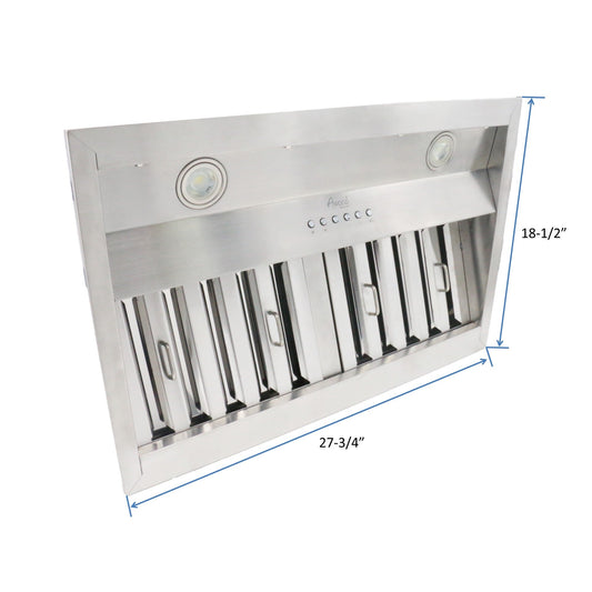 Awoco RH-BQ-X 18.5” Depth Ducted Built-in/Insert Stainless Steel Range Hood, 4-Speed, 700 CFM, LED Lights, Baffle Filters for Wood Hood - RH-BQ-X30