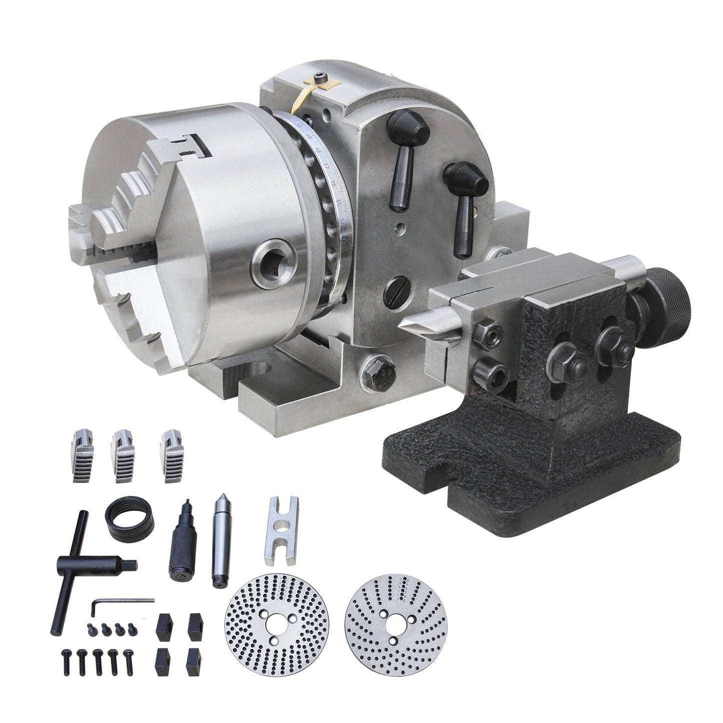 KAKA INDUSTRIAL Semi-Universal Dividing Head Sets BS-0/BS-1 Dividing Head Set 5"/6",with 5"/6" Chuck, Tailstock, Dividing Plates, 3-jaw Chuck Semi Universal Milling Set - 162320