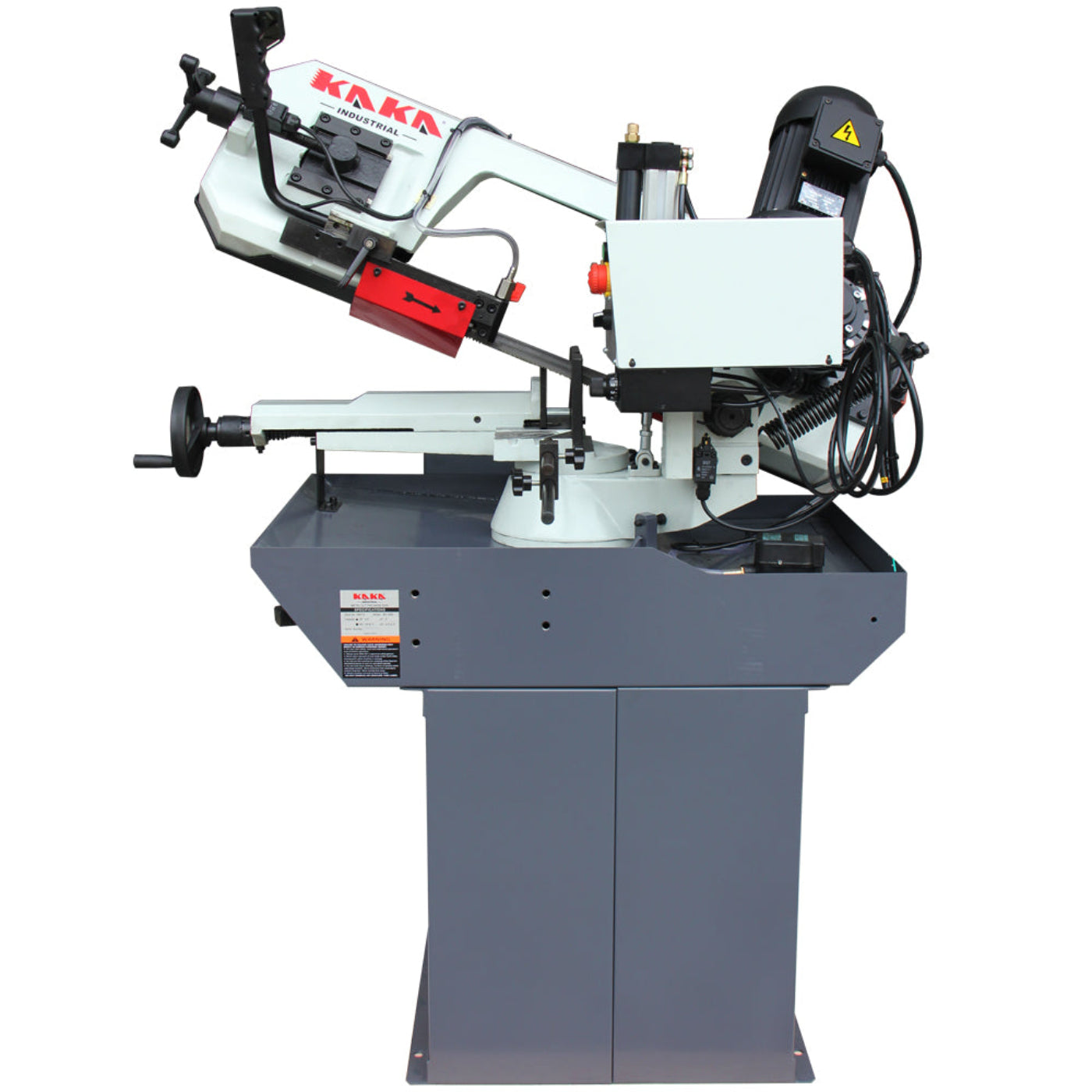 KAKA Industrial BS-106G horizontal bandsaw Metal Cutting Band Saw, Cuts up to 9” round metal stock at 90°. Swivel head miters up to 60°. 230V-60HZ-3PH - 188119V230