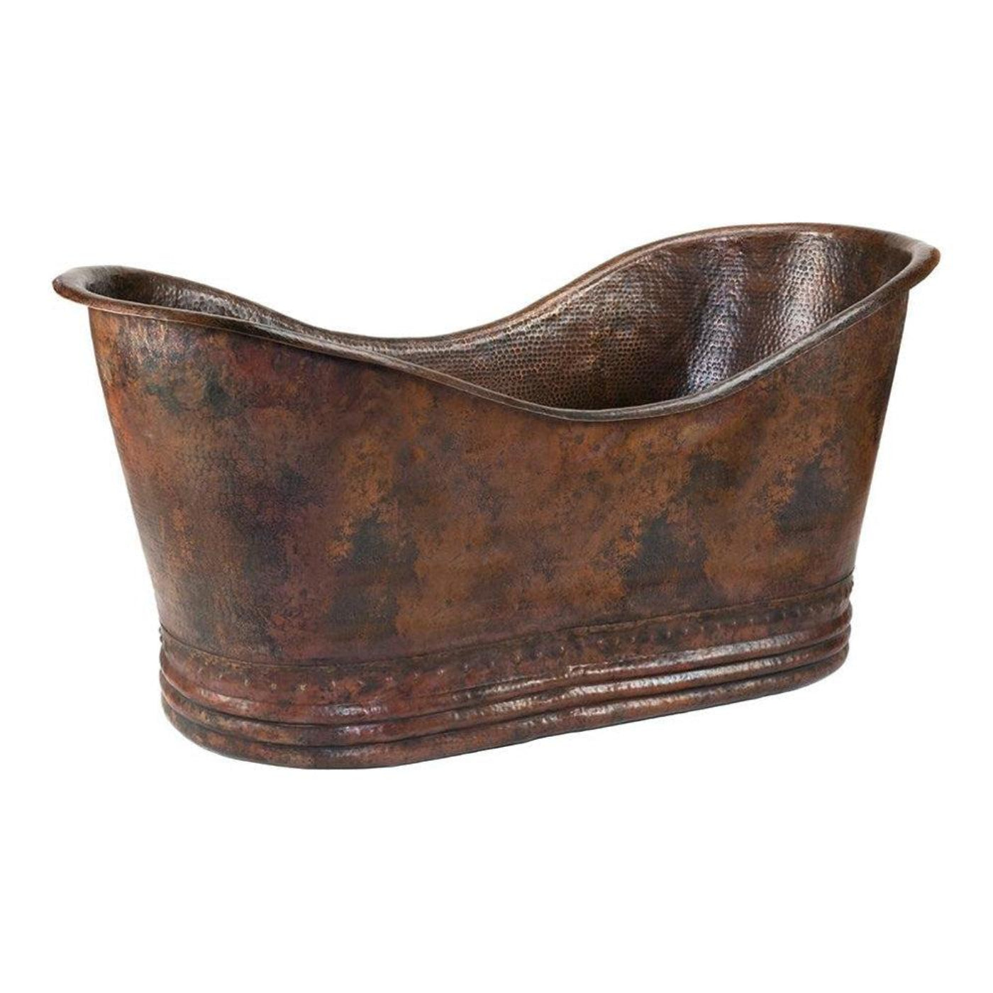 Premier Copper 67 in. Hammered Copper Double Slipper Bathtub - BTD67DB