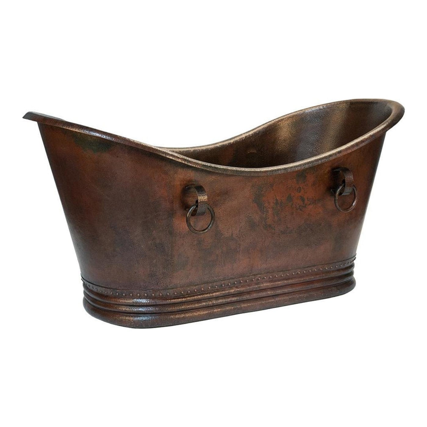 Premier Copper 72 in. Hammered Copper Double Slipper Bathtub With Rings - BTDR72DB