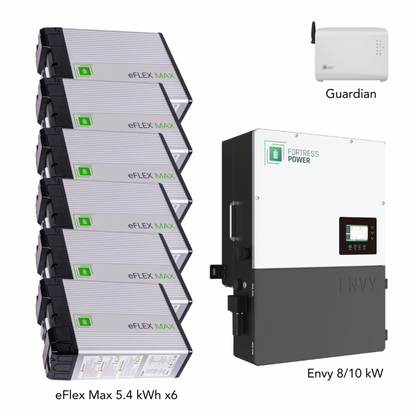 Aims Power Hybrid Power Kit | 8kW 120/240 Output 48VDC - 32.4kWh System Bundle | Envy8 Hybrid Inverter + 6 x eFlex Max Lithium Battery | Guardian Battery Monitor - Envy8+6eFlexMax+Guardian