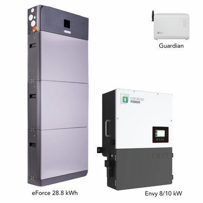 Aims Power Hybrid Power Kit | 8kW 120/240 Output 48VDC - 28.8kWh System Bundle | Envy8 Hybrid Inverter + eForce 28.8 Stackable Lithium Battery | Guardian Battery Monitor - Envy8+eForce28.8+Guardian